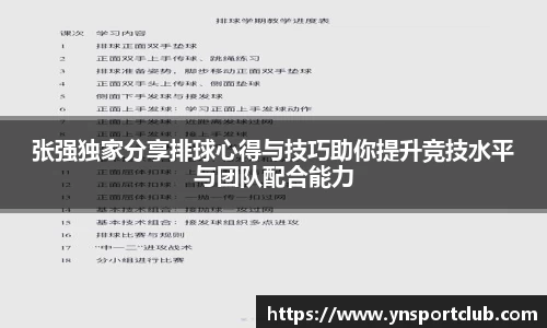 张强独家分享排球心得与技巧助你提升竞技水平与团队配合能力